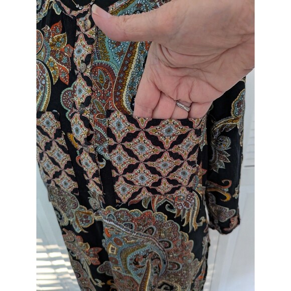 Anthropologie Fig & Flower Dress Womens S Dark Paisley Tunic Boho Hippie Comfy - Picture 4 of 13